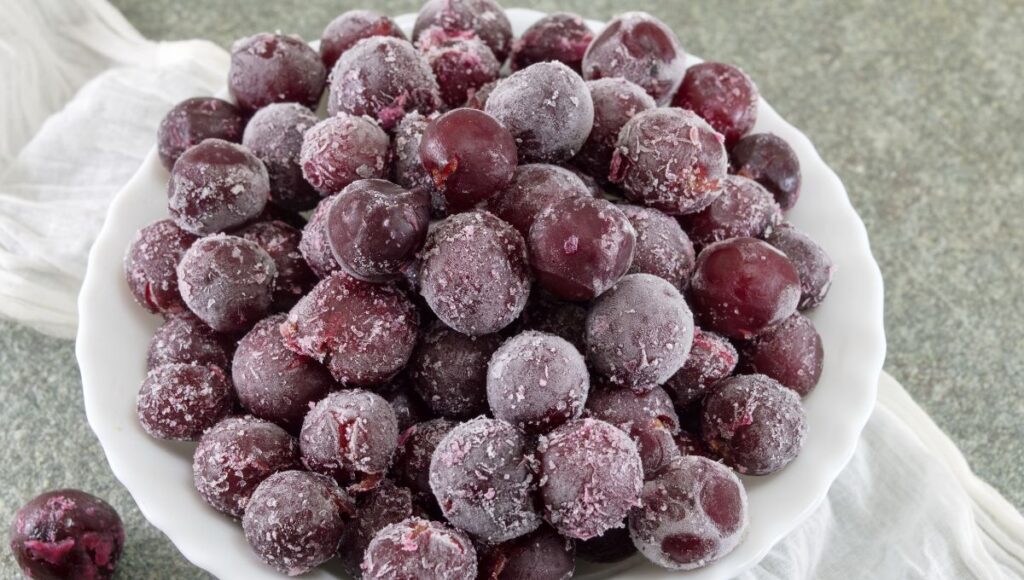 bowl of frozen grapes