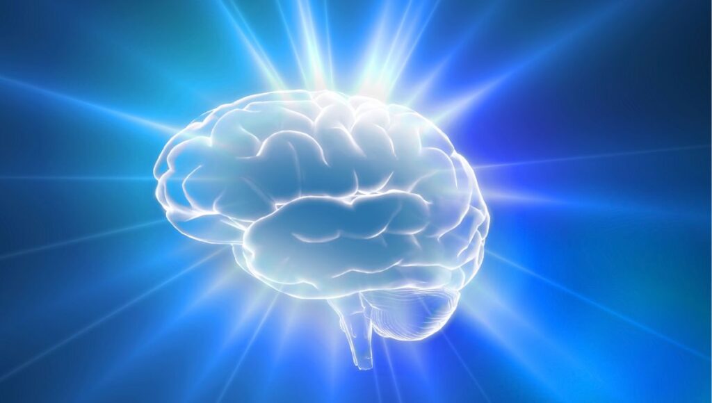 picture of a brain with light coming out of it 