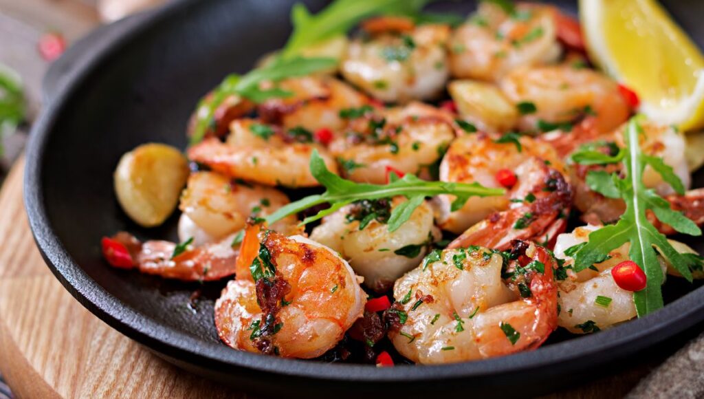 garlic shrimp in a pan 